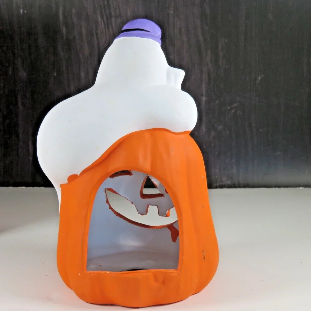 Ceramic Ghost Pumpkin Halloween Tea Light Candle Holder Statue 7” Kmart Vintage